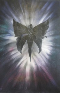 Dark Wings picture, painted by Sue Vincent, and a gift to me..