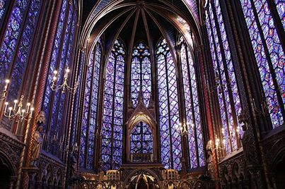 Interior of the brilliant stained  glass windows in the Sainte Chapelle, Paris