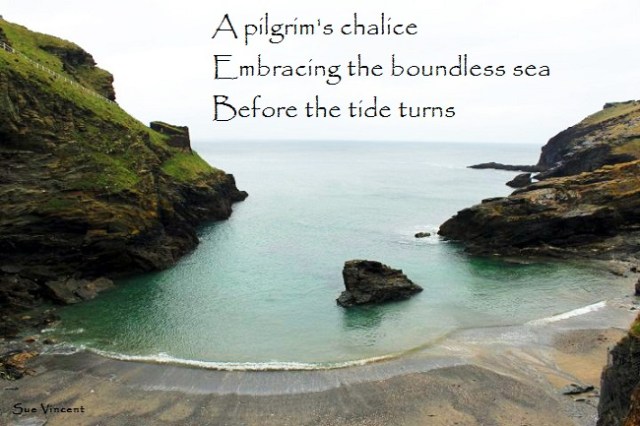 A pilgrim's chalice Embracing the boundless sea Before the tide turns