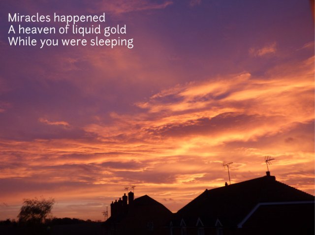 Miracles happened A heaven of liquid gold While you were sleeping