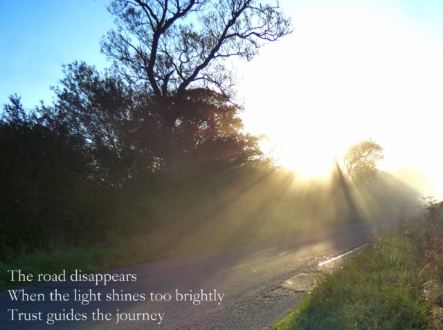 the road disappears when the light shines too brightly trust guides the journey