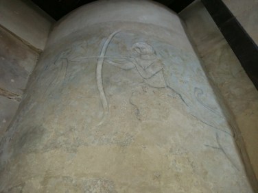 Medieval wall painting in the Houska Chapel of a left-handed centaur. Image : G.Vasey