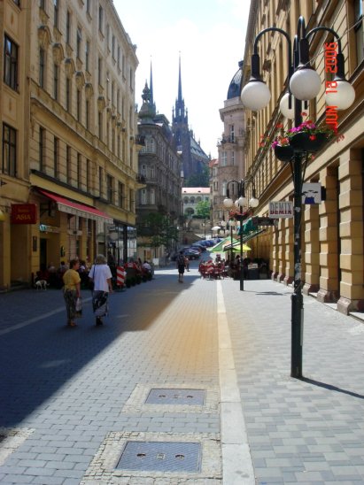 A street in Brno, looking towards the Church of St. Peter and St. Paul. Image : G.Vasey