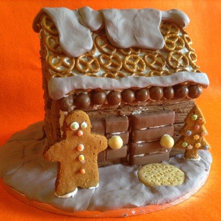 Woodcutter and log cabin